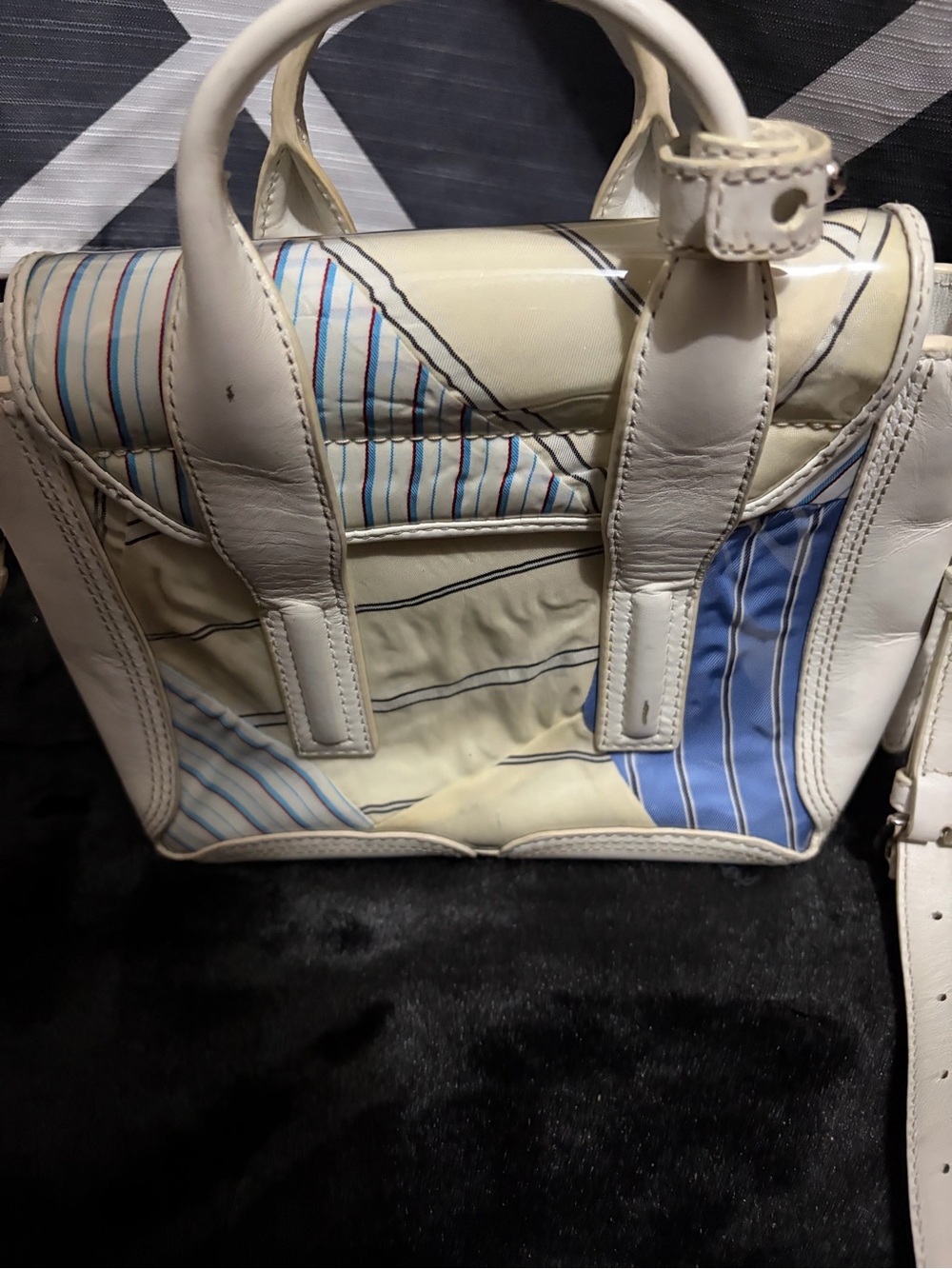 Phillip Lim Striped Shirting Cotton, PVC & Leather Pashli Mini Satchel Bag - Picture 2 of 12
